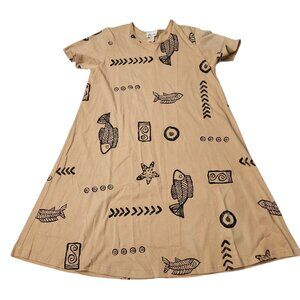 Vintage Chantilly Sea Fish All Over Print Short Sleeve Dress Womens XL